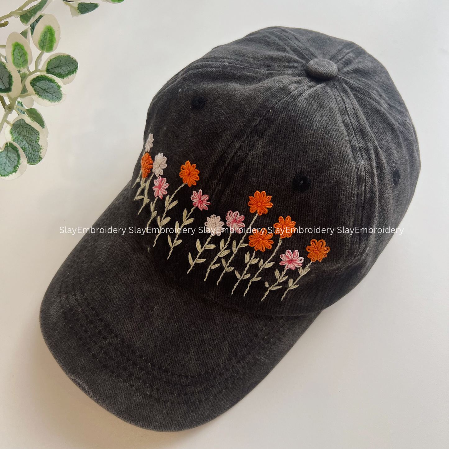 Daisy Parade Summer Hand Embroidery Hat Vintage Hat Washed Baseball Cap