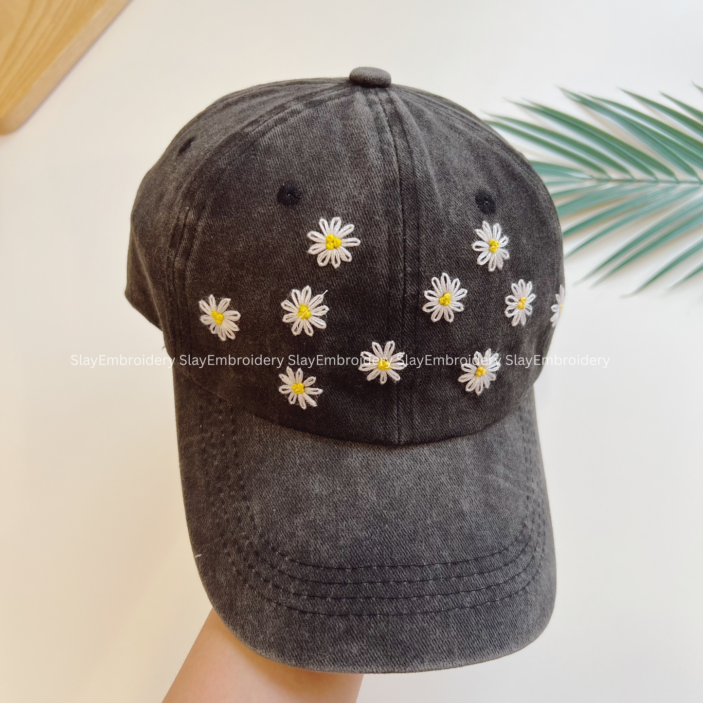 Daisy Meadow Summer Hand Embroidery Hat Vintage Hat Washed Baseball Cap