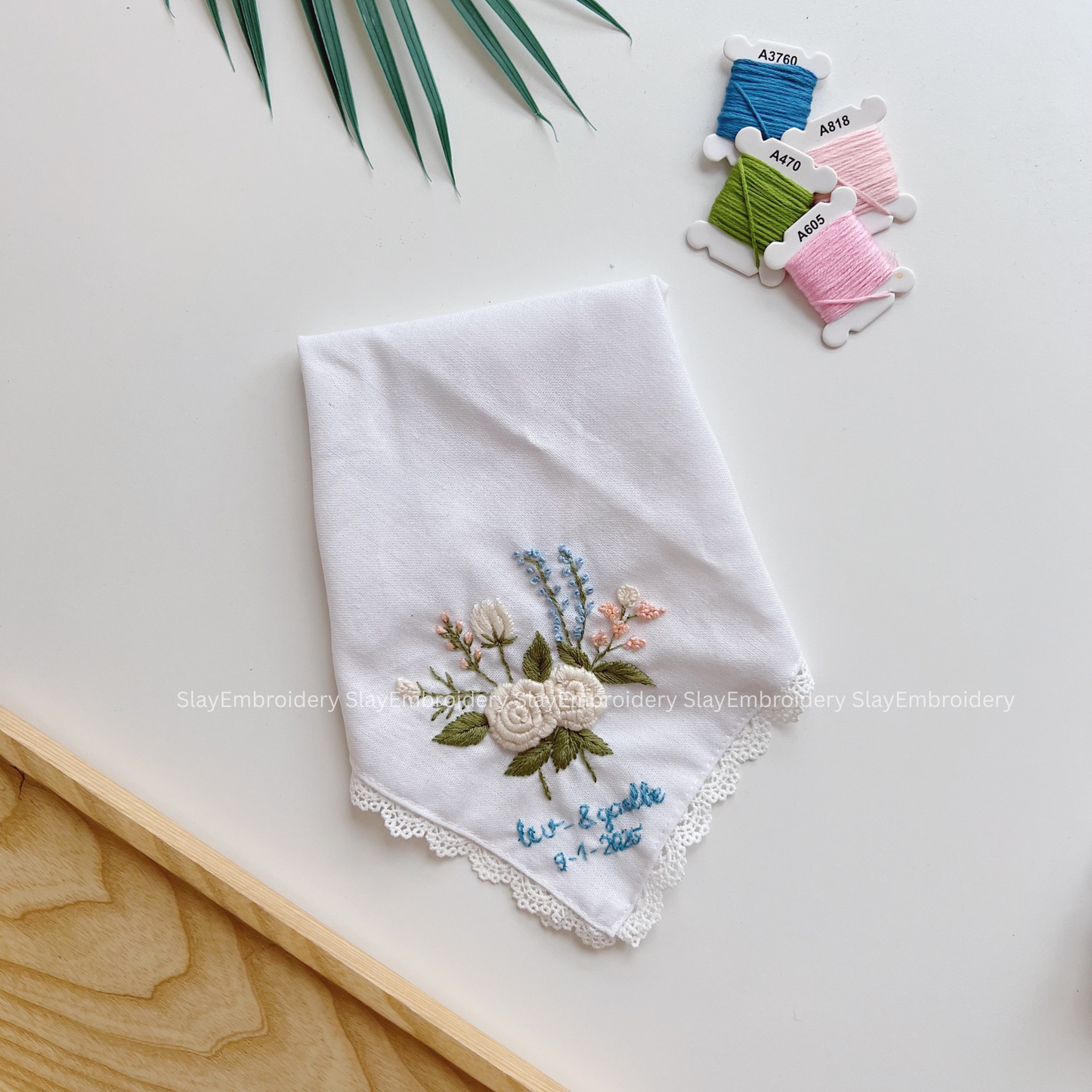 3D Floral Wedding Handkerchief, Custom Embroidered Handkerchief, Linen Handkerchiefs