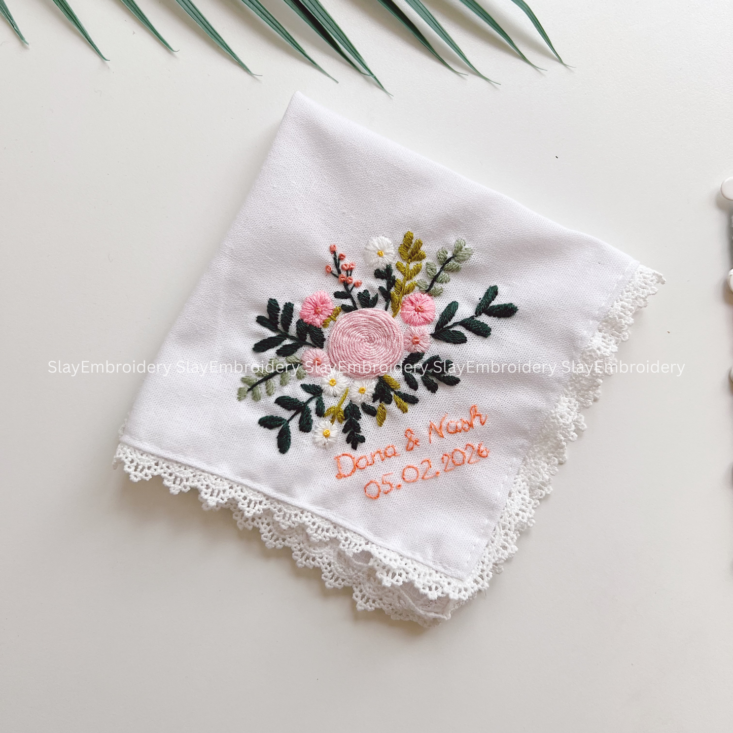 Spring Blooming Wedding Handkerchief, Custom Embroidered Handkerchief, Linen Handkerchiefs