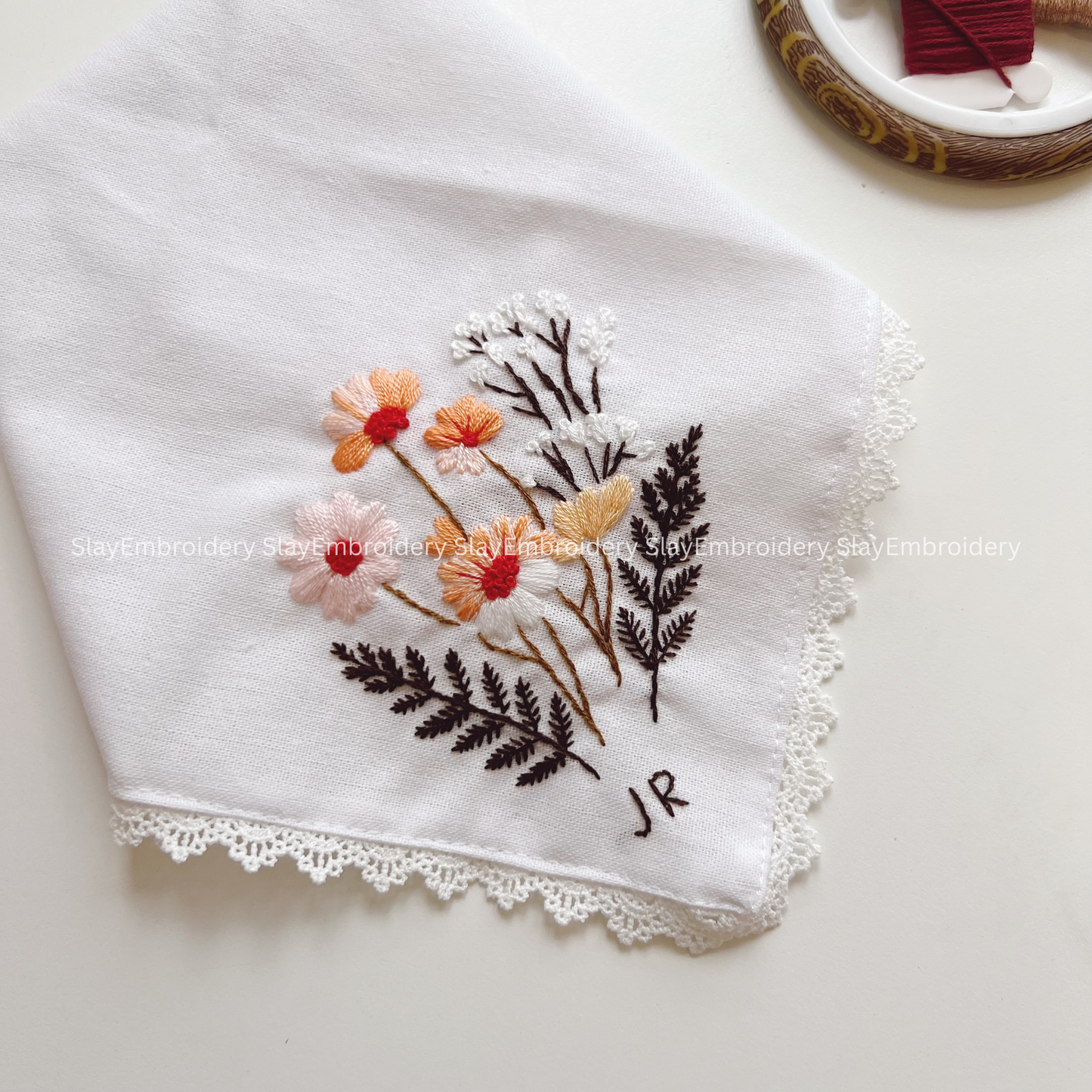 Wild Daisy Bouquet Wedding Handkerchief, Custom Embroidered Handkerchief, Linen Handkerchiefs