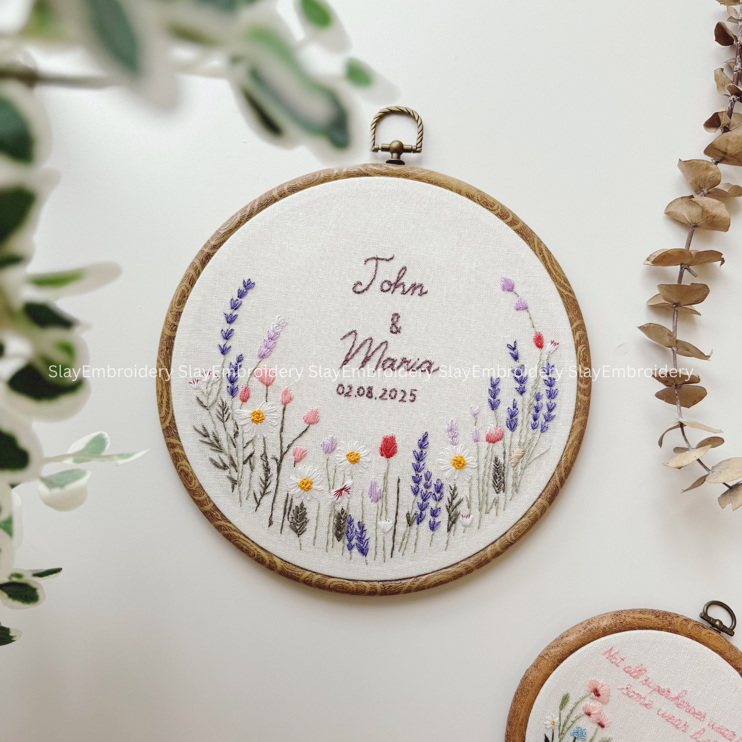 Custom Embroidered Blooming Garden Wedding Hoop Custom Floral Wedding Hoops Wedding Gift