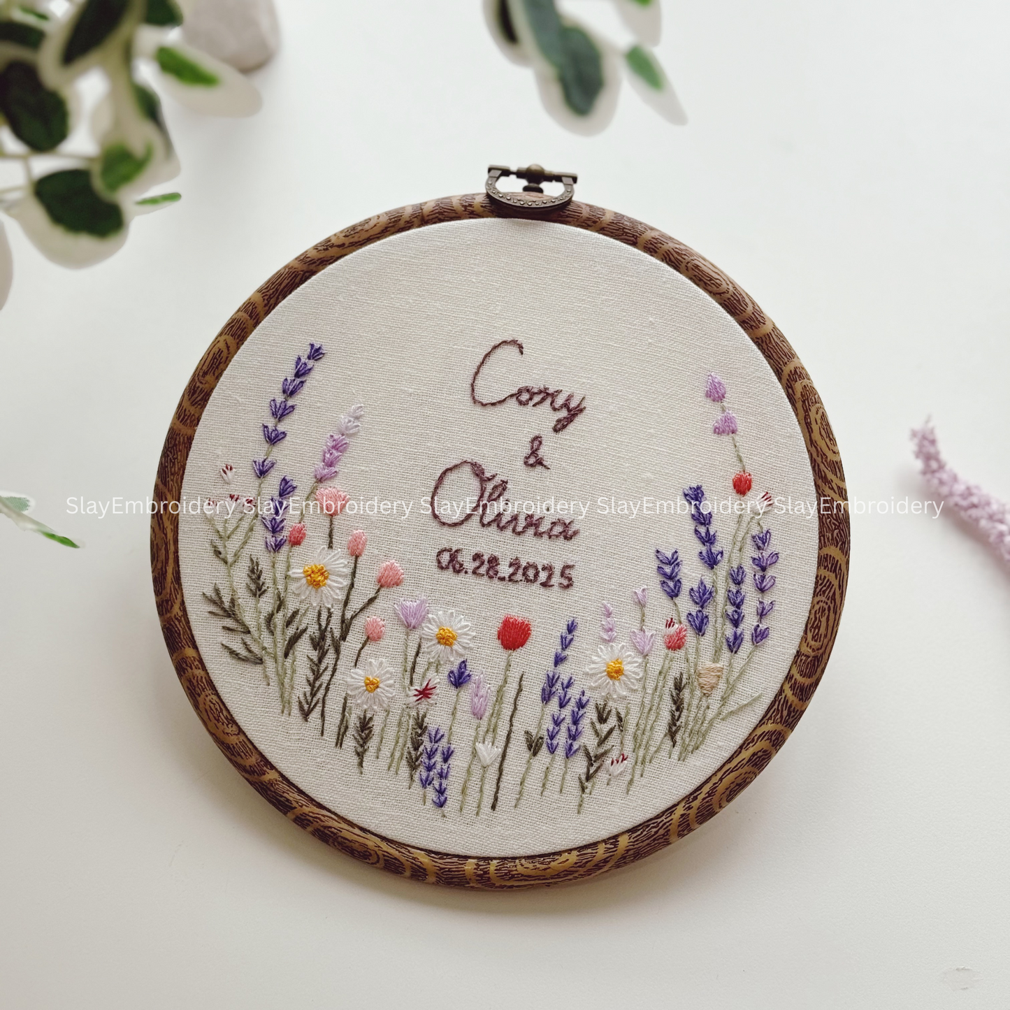 Custom Embroidered Blooming Garden Wedding Hoop Custom Floral Wedding Hoops Wedding Gift
