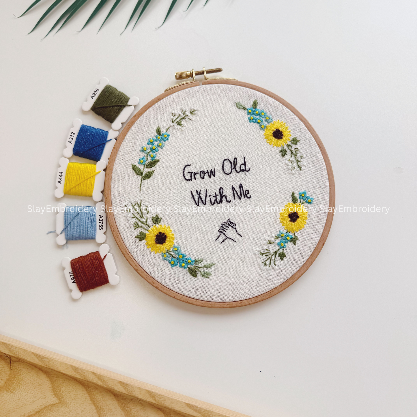 Custom Embroidered Sunflower Wreath Wedding Hoop Custom Floral Wedding Hoops Wedding Gift