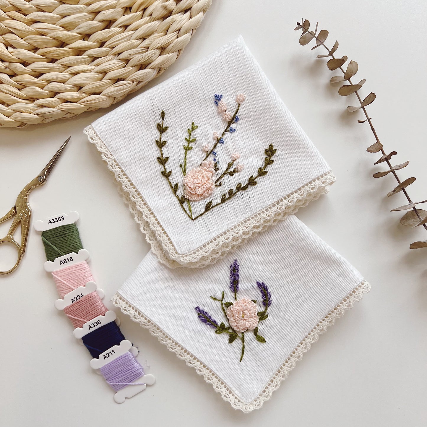 3D Wild Flowers Wedding Handkerchief, Custom Embroidered Handkerchief, Bride Embroidery Handkerchief, Linen Handkerchiefs