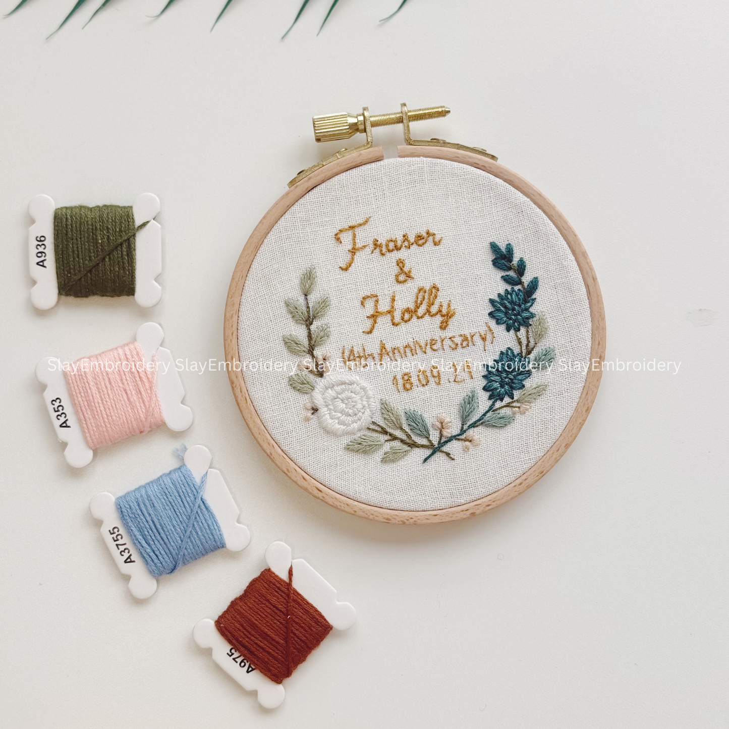 Custom Embroidered Elegant Twig Wedding Hoop Custom Floral Wedding Hoops Wedding Gift