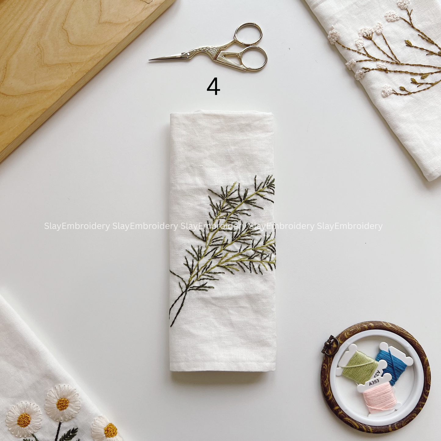Wildflower Embroidered Linen Napkins – Elegant Floral Napkin – Rustic Wedding Table Decor Housewarming Gift, for Her or Hostess