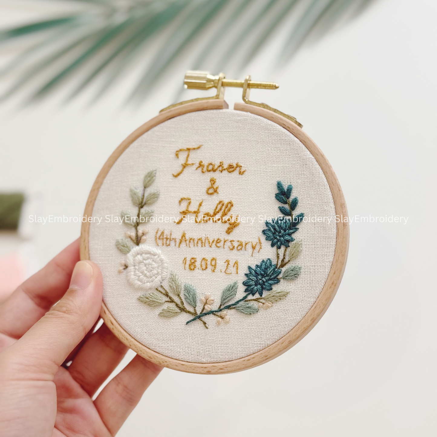 Custom Embroidered Elegant Twig Wedding Hoop Custom Floral Wedding Hoops Wedding Gift