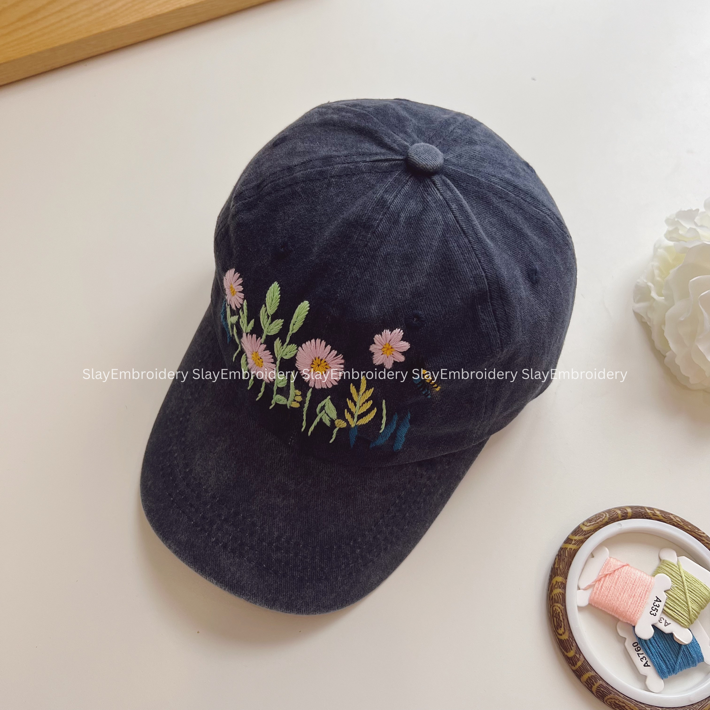 Daisy Tale Summer Hand Embroidery Hat Vintage Hat Washed Baseball Cap