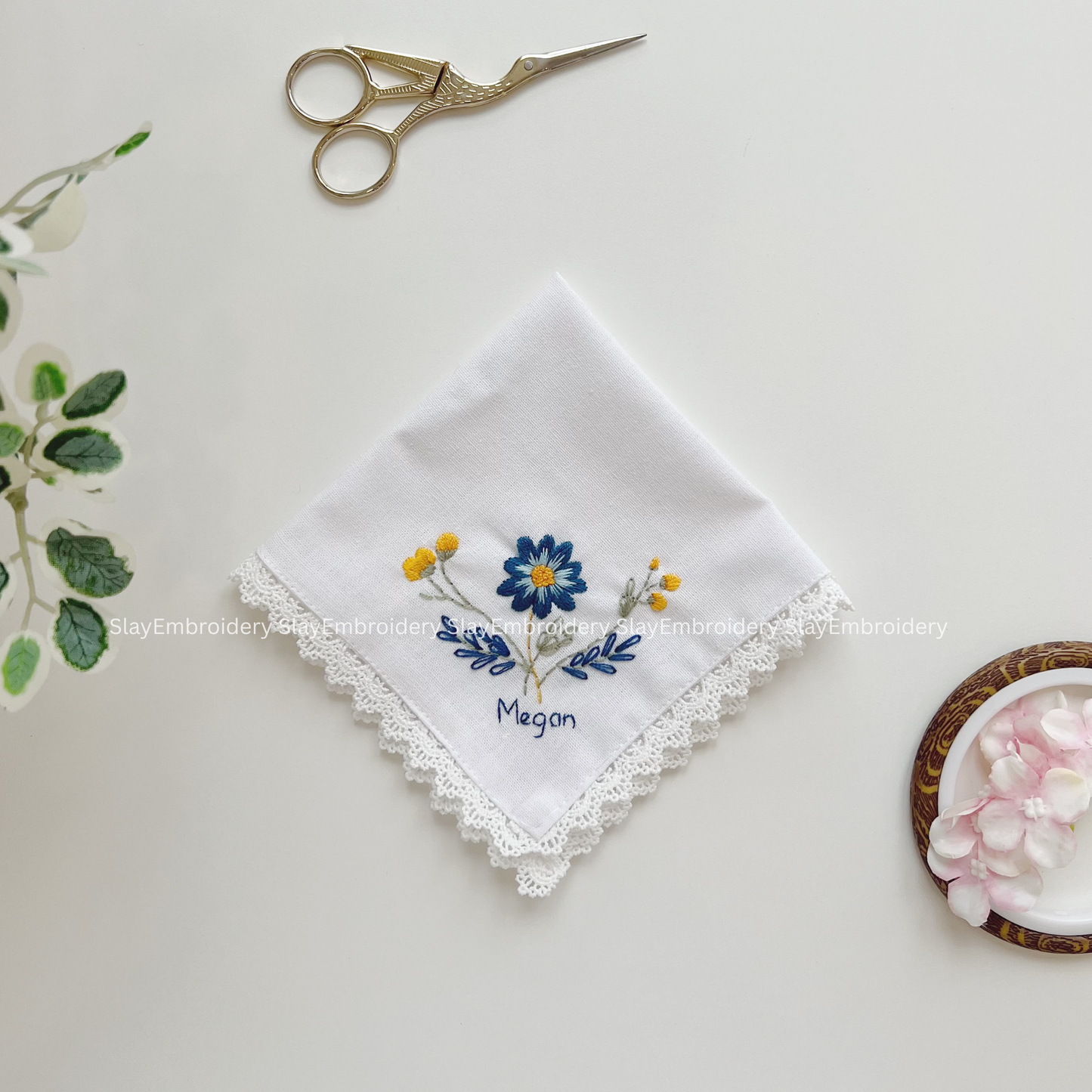 A Summer Bloom Wedding Handkerchief, Custom Embroidered Handkerchief, Linen Handkerchiefs