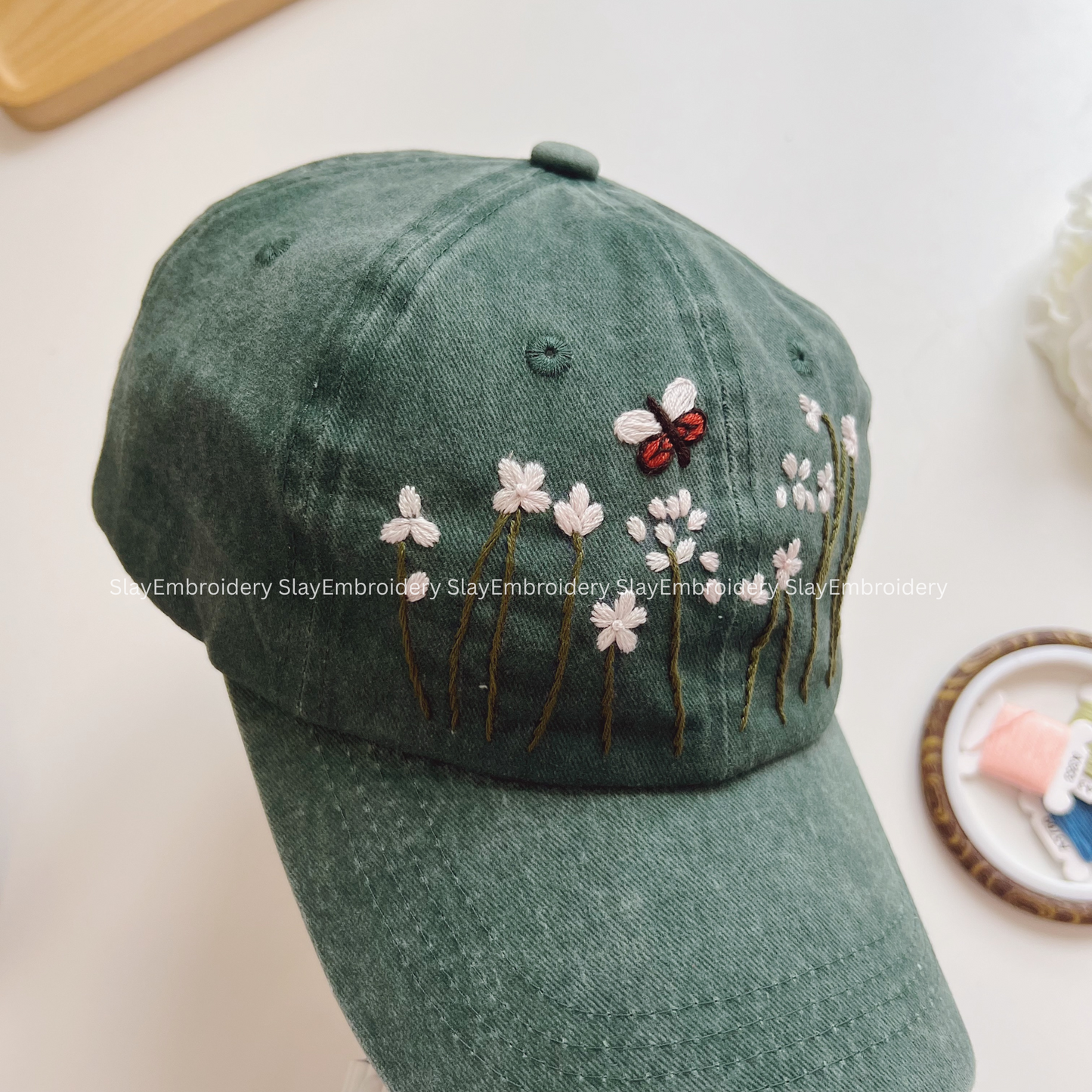 Falling Sakura Summer Hand Embroidery Hat Vintage Hat Washed Baseball Cap