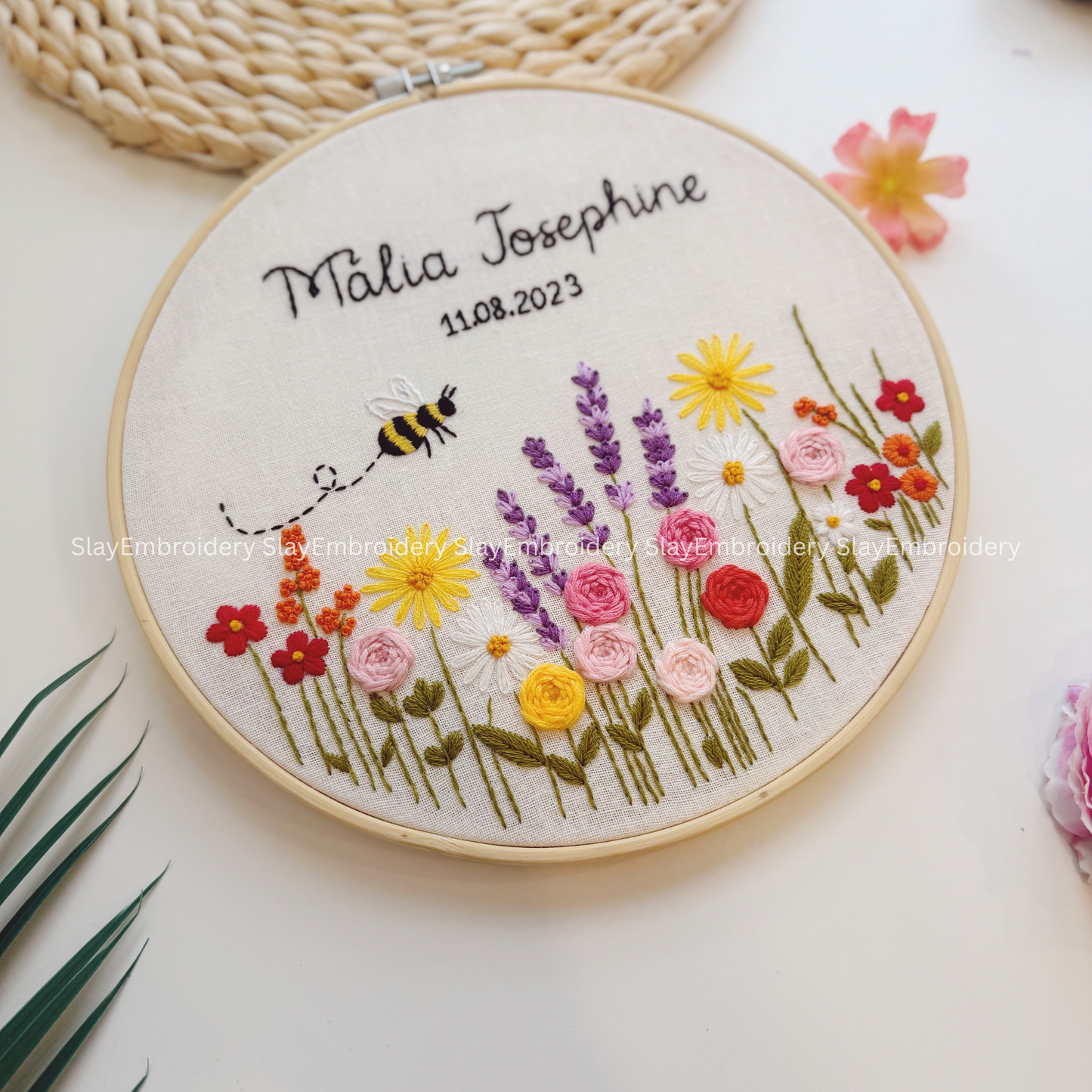 Custom Colorful Garden Wedding Hoop Custom Floral Wedding Hoops Wedding Gift