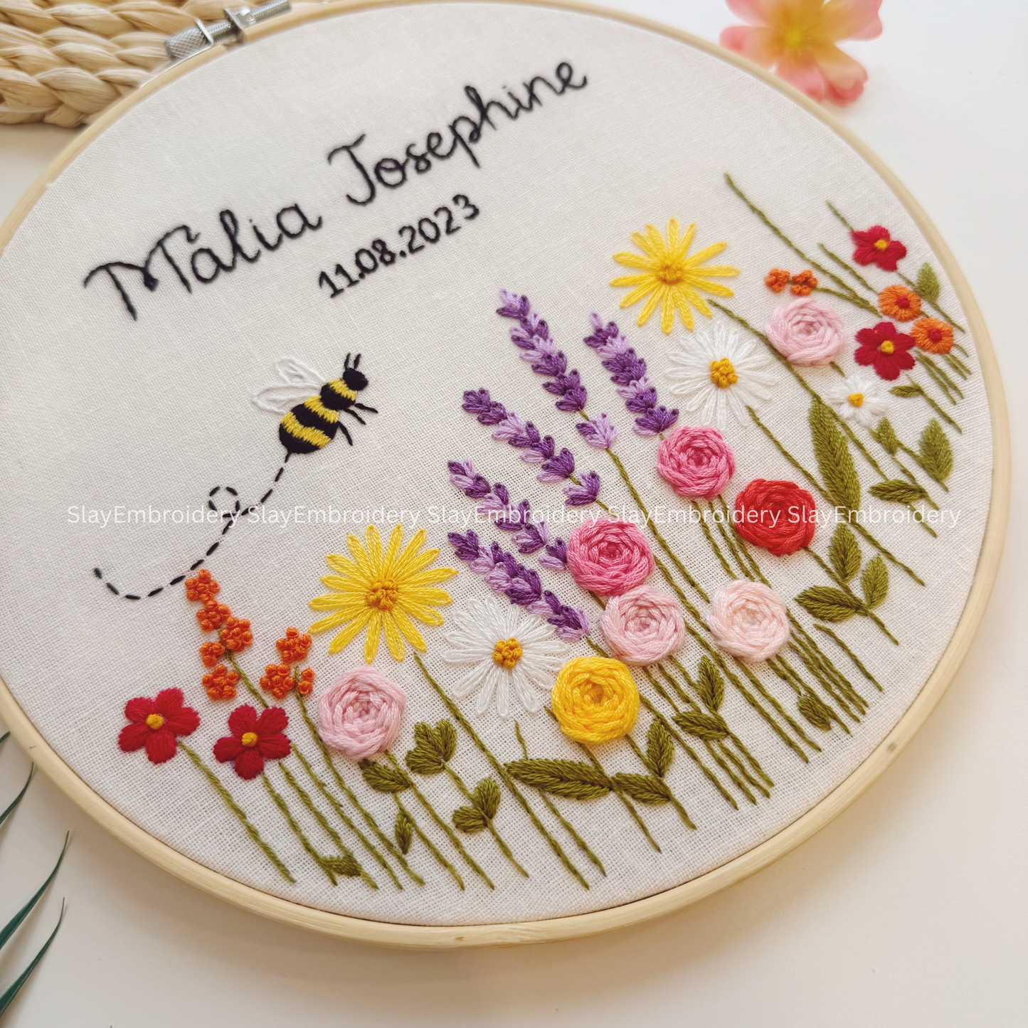 Custom Colorful Garden Wedding Hoop Custom Floral Wedding Hoops Wedding Gift