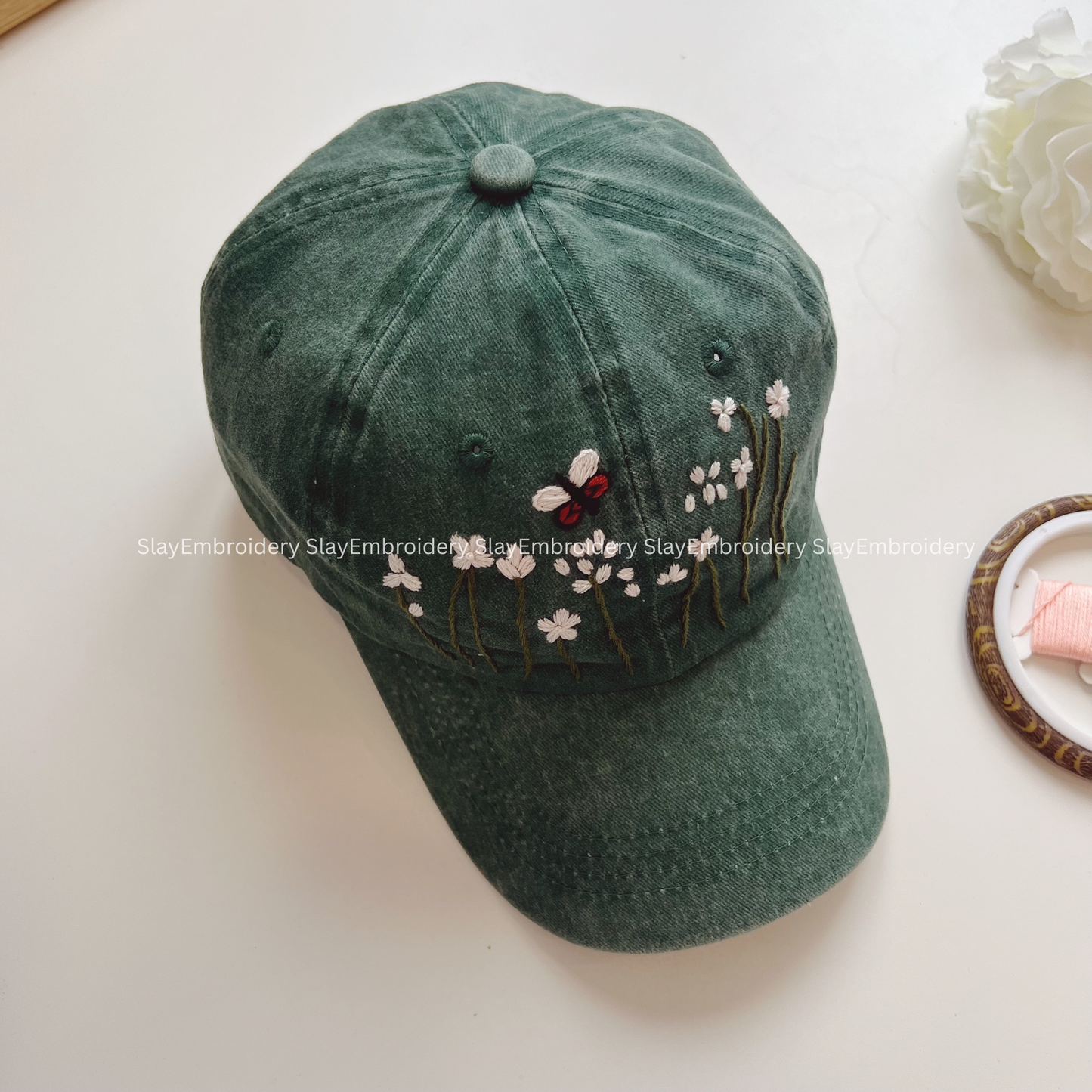 Falling Sakura Summer Hand Embroidery Hat Vintage Hat Washed Baseball Cap