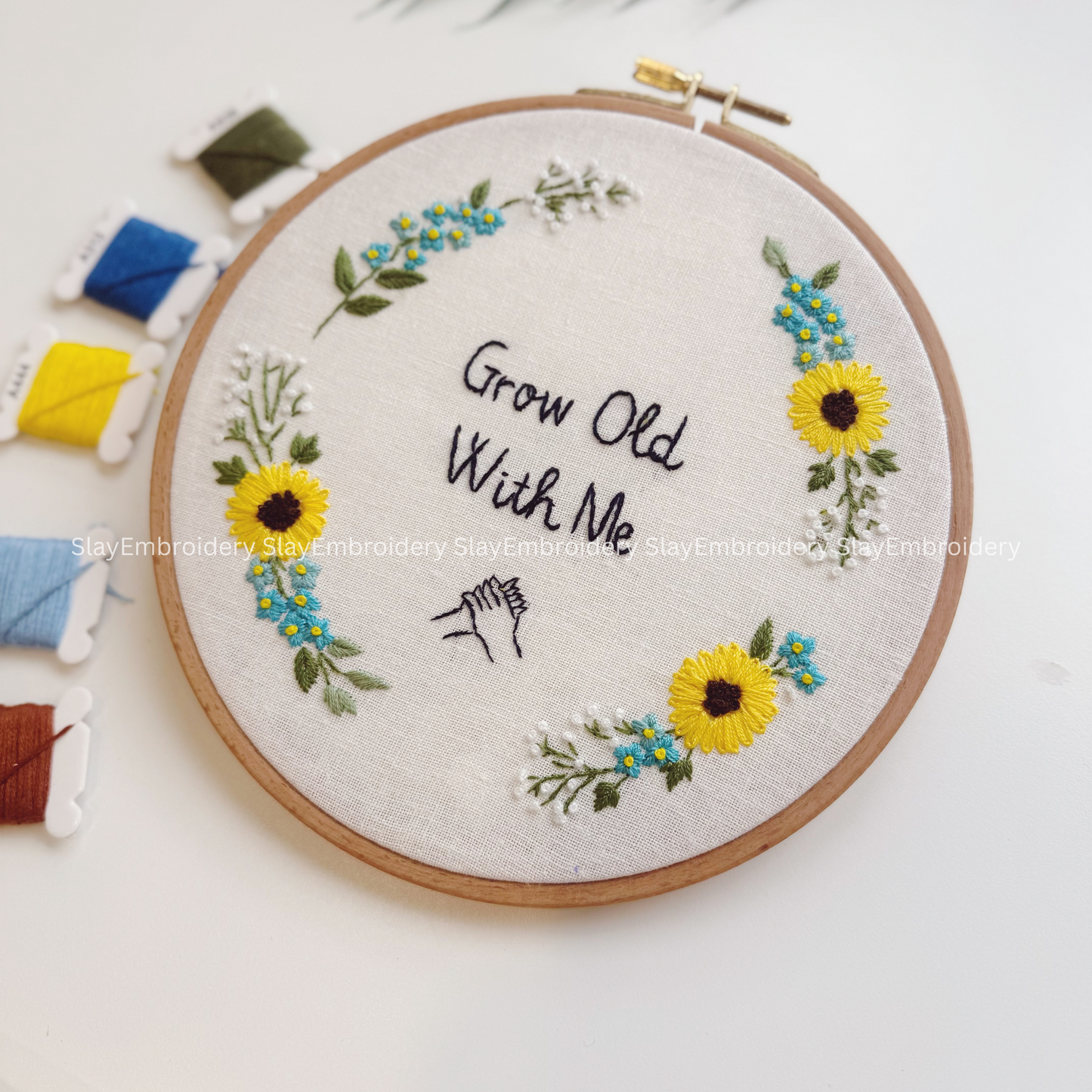 Custom Embroidered Sunflower Wreath Wedding Hoop Custom Floral Wedding Hoops Wedding Gift